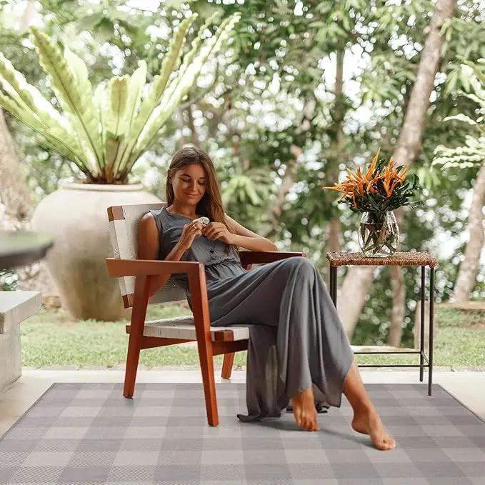 CAMILSON Outdoor Rug - Modern Area Rugs for Indoor and Outdoor Patios, Kitchen and Hallway mats - Easy Cleaning Non Shedding Washable Outside Carpet (5x7, Buffalo - Grey/White) by GreenHaven Gardens