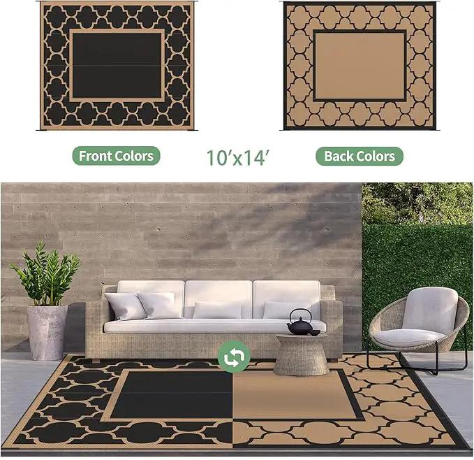 GENIMO 10 ' x 14 ' Outdoor Rug Waterproof for Patio Decor, Foldable Reversible Plastic Straw Area Rugs Mat for Camper, Outside Carpet for Rv, Deck, Porch, Picnic, Beach, Balcony, Black & Brown by GreenHaven Gardens