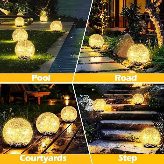 Garden Solar Ball Lights Outdoor Waterproof, 50 LED Cracked Glass Globe Solar Power Ground Lights for Path Yard Patio Lawn, Christmas Decoration Landscape Warm White(2 Pack 4.7'') by GreenHaven Gardens