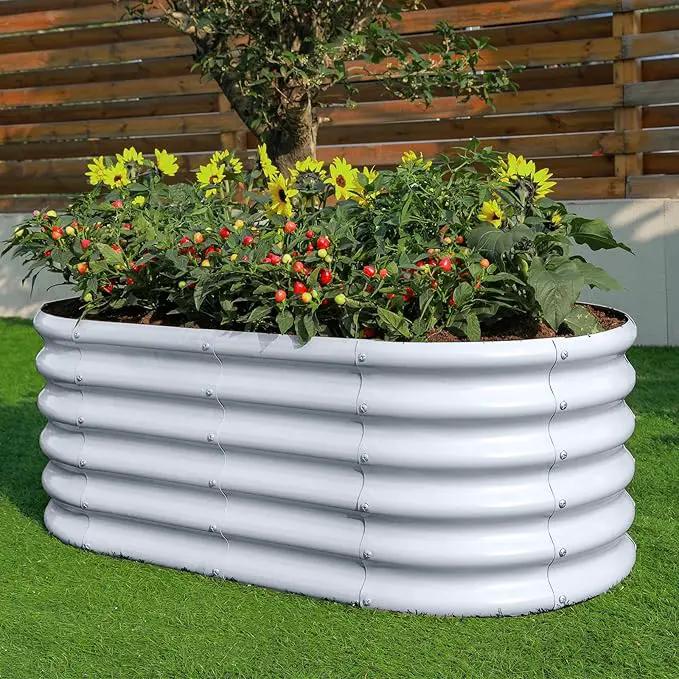 Land Guard 18“ Tall 4×2ft Galvanized Raised Garden Bed Kit, Galvanized Planter Garden Boxes Outdoor, Oval Large Metal Raised Garden Bed for Vegetables……… (Modern Gray, 4×2×1.5ft) by GreenHaven Gardens