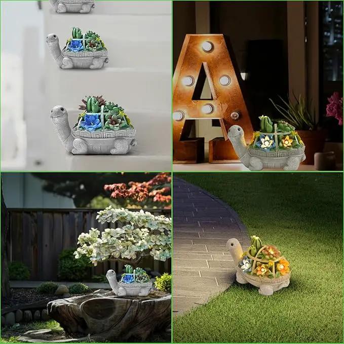 Garden Decor Statue,Solar Turtle with Succulent & 6 LED Lights - Outdoor Figurine for Lawn Decoration, Gifts for mom，Handcrafted Resin Sculpture -Garden Lovers/Mothers Day/Christmas Day Gift by GreenHaven Gardens