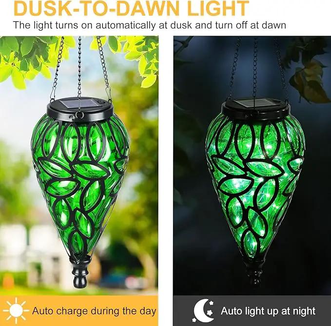 Solar Hanging Lantern Outdoor Lights, Tear-Shaped 15 LEDs Cool White Hanging Lights with S Hooks Decor in Garden, Yard, Pathway, Front Door and Landscape by GreenHaven Gardens
