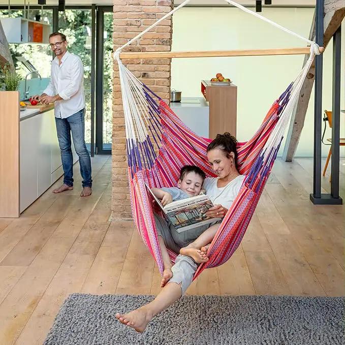 LA SIESTA® - XL King Habana Cotton Hammock Chair & CasaMount - Hanging Chair w/Suspension Kit for Walls Ceilings & Square Beams - Indoor Outdoor Swing Hanging Chair Bedroom Patio Balcony - Flamingo by GreenHaven Gardens