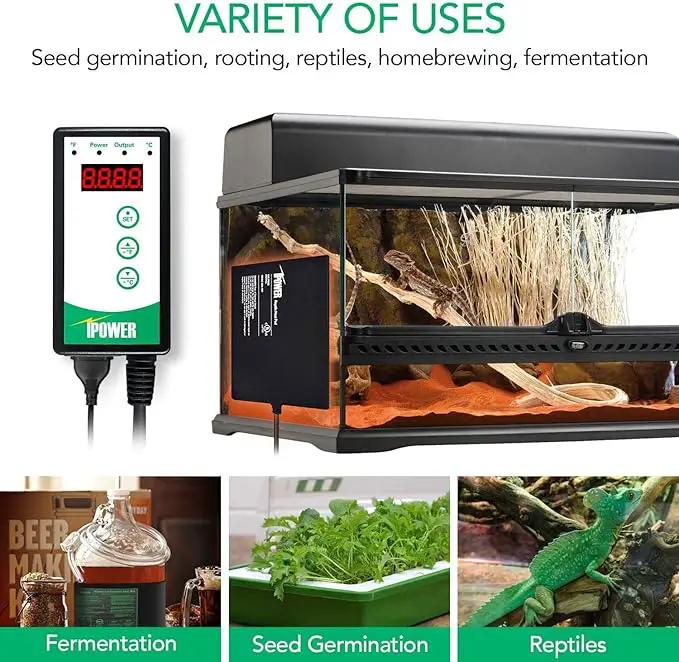 iPower 40-108 Degrees Fahrenheit Digital Heat Mat Thermostat Controller and 20" x 20" Hydroponic Seeding Warm Pad Plant Starting Kit Combo by GreenHaven Gardens