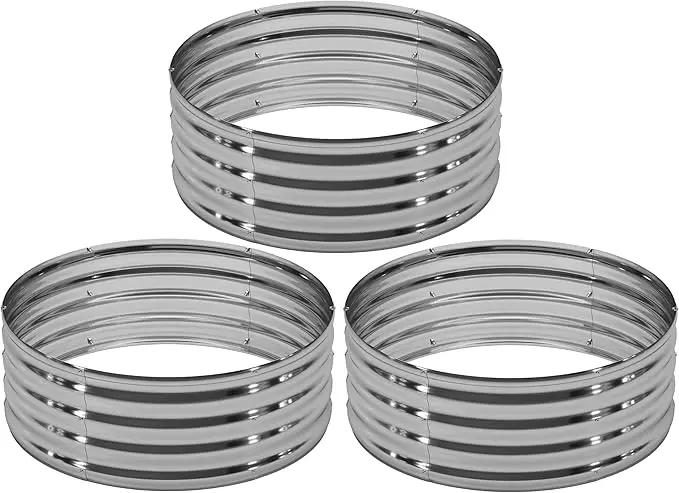 3PCS 3x3x1FT Galvanized Raised Garden Bed Kit,Vegetable Boxes-Round Metal Flower Box,Large Planter Raised Beds Outdoor Garden for Planting,Fruit,Herb-Sliver by GreenHaven Gardens