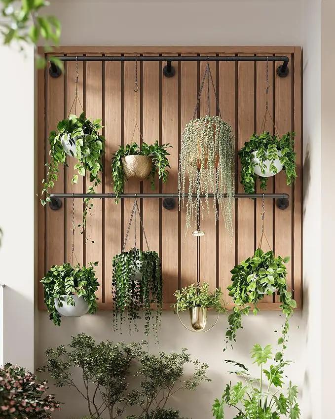 Plant Hanger Indoor, 2 Pack Hanging Planters Rod for Indoor Plants with 12 Hanging Chains, Wall Plant Hanging Rod for Window Ceiling, 65.7 Inch, Metal/Black, Pots Not Included… by GreenHaven Gardens