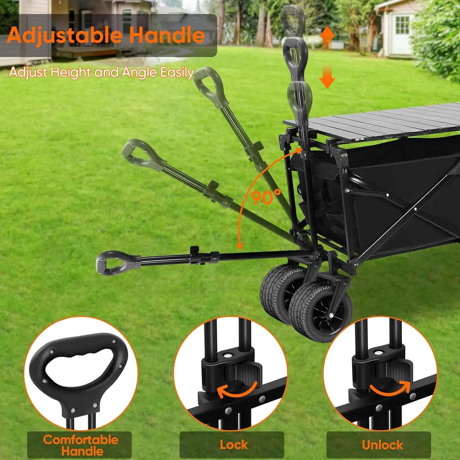 Collapsible Wagon with Table and Canopy, Large Capacity Wagons Carts, Beach Wagon with Big Wheels, Heavy Duty Beach Car Utility Wagon for Outdoor Park, Shopping, Sports, Camping, Garden by GreenHaven Gardens