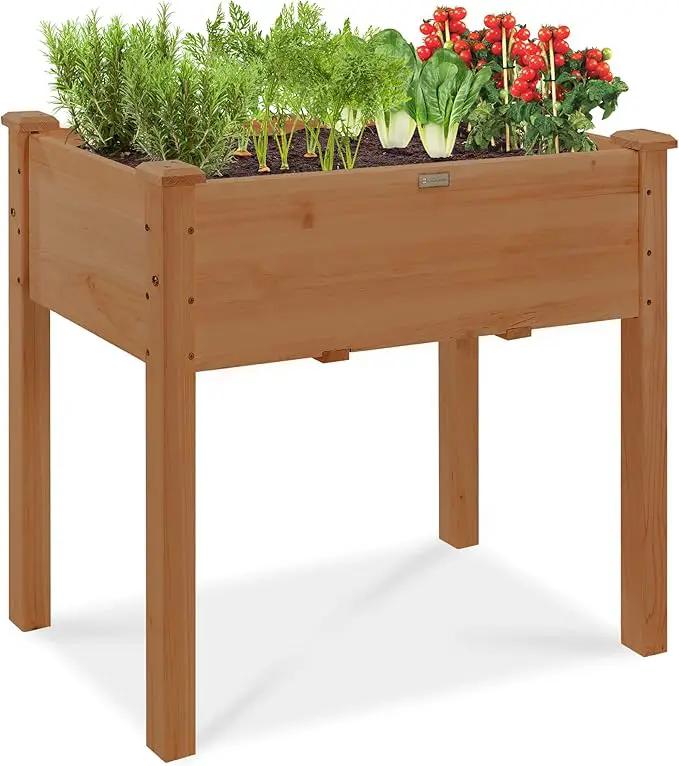 Best Choice Products 34x18x30in Raised Garden Bed, Elevated Wood Planter Box Stand for Kids, Backyard, Patio, Balcony w/Bed Liner, 150lb Capacity - Acorn Brown by GreenHaven Gardens