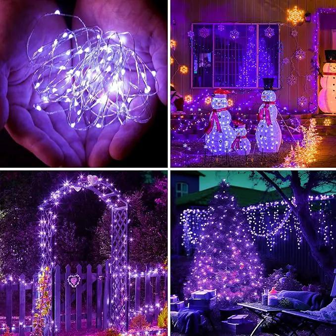 kolpop Purple Solar Fairy Lights Outdoor Waterproof, 3 Pack 32FT 80LED Solar Powered String Light, 8 Modes Copper Wire Solar Twinkle Lighting for Halloween Tree Garden Yard Outside by GreenHaven Gardens