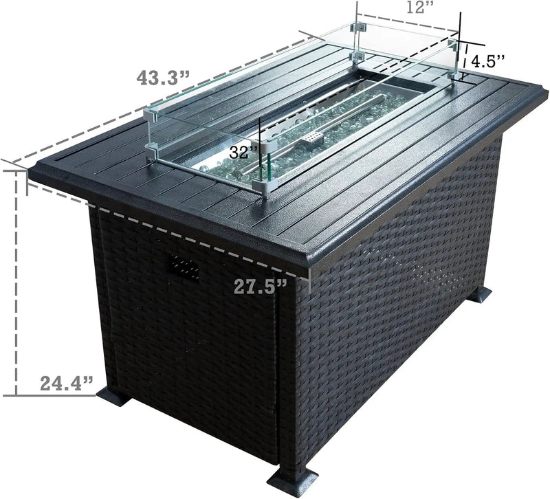 Kozyard Outdoor Patio Propane Gas Fire Pit Table - 50,000 BTU Wicker Design with Aluminum Tabletop, Glass Wind Guard, Clear Glass Rocks, and Slide Out Tank Holder - Ideal Patio Fire Table (Gray) by GreenHaven Gardens