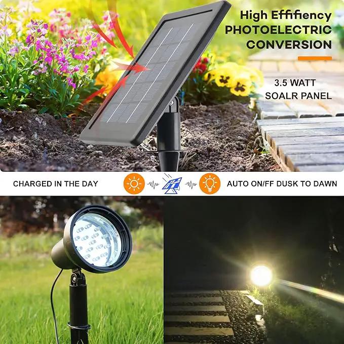 SUNLONG Solar Powered Spot Lights Outdoor Waterproof 2 in 1 Bright Solar SpotLights Power Adjustable for Flag Yard Flagpole Landscape Dusk to Dawn 2 x Spots Warm White by GreenHaven Gardens
