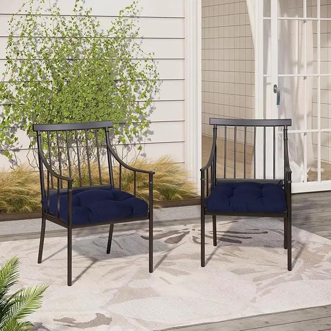 Aoodor 19" x 19" x 5" Tufted Outdoor Chair Cushions, Water Resistant & Fade Resistant Polyester Dining Chair Pads with 2 Straps for Patio Furniture, Set of 2 by GreenHaven Gardens