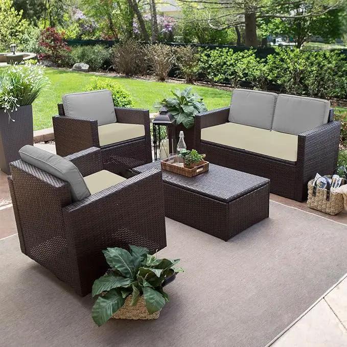 Favoyard Outdoor Chair Cushion 24 x 24 x 4 Inch Rainproof & 3-Year Fade Resistant Patio Furniture Cushions with Removable Cover and Adjustable Ties for Garden Sofa Couch Pads Set of 2, Beige by GreenHaven Gardens