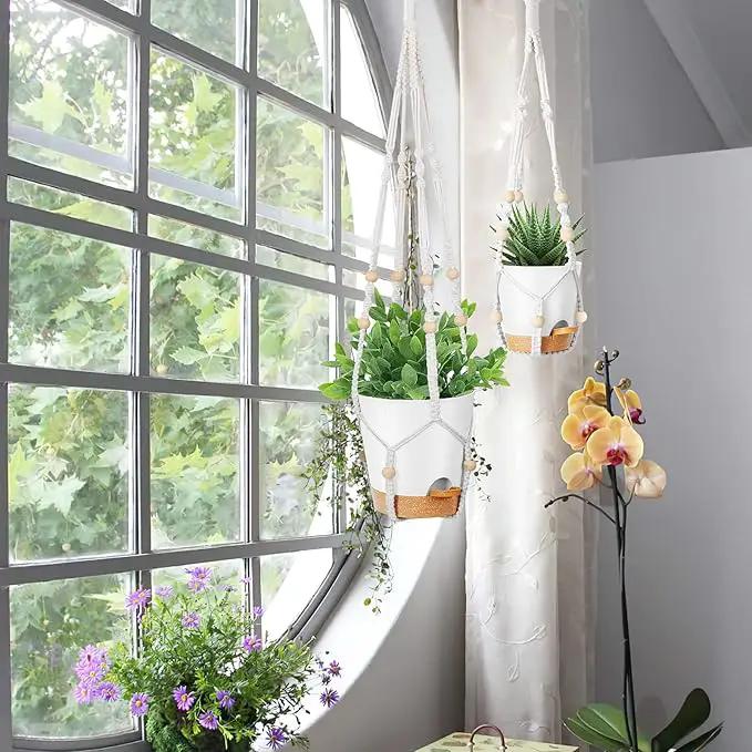GARDIFE Hanging Planters for Indoor Plants,5Pcs Hanging Basket for Indoor Boho Home Decor,Macrame Plant Hanger,35 Inches,29Inch,23Inch, Ivory,Self Watering Planters, 7/6.5/6/5.5/5 Inch,White&White by GreenHaven Gardens