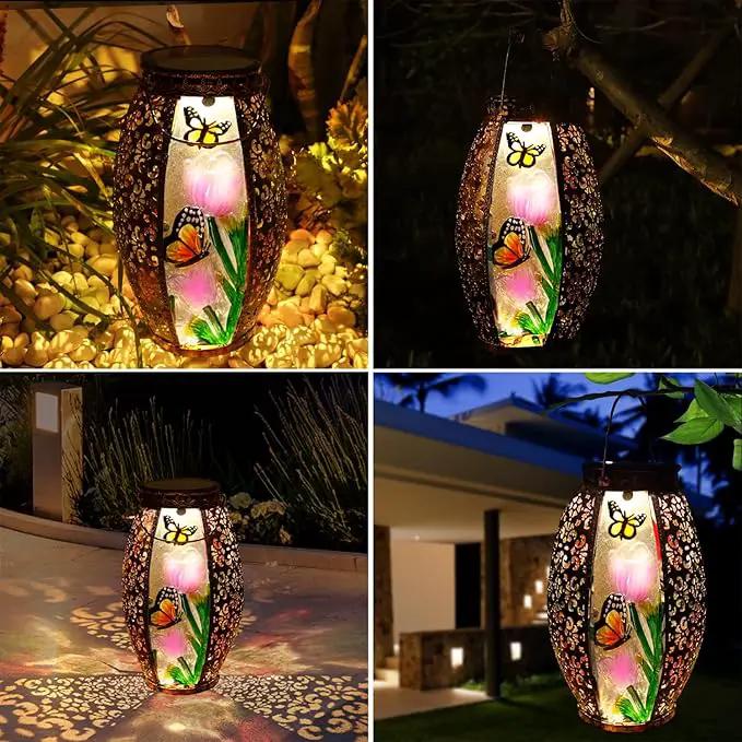 Outdoor Solar Lantern-Waterproof Butterfly Hanging Metal Decorative Lights for Patio Table Garden Pathway Yard with Super Bright Warm White LED, Large Solar Panels, Auto On/Off Light by GreenHaven Gardens