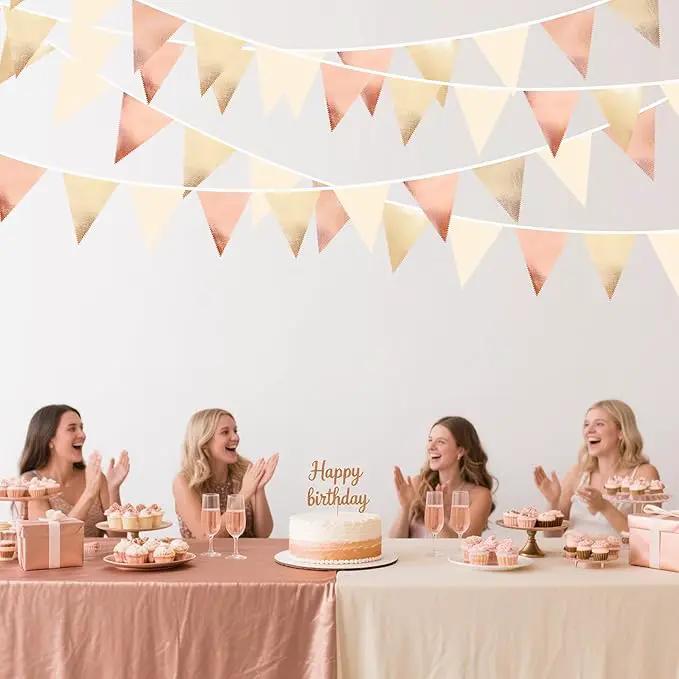 Rose Gold Champagne Gold Beige Party Decorations Metallic Fabric Triangle Flag Pennant Banner Garland Bunting for Engagement Bridal Shower Wedding Birthday Baby Shower Graduation Decoration Supplies by GreenHaven Gardens