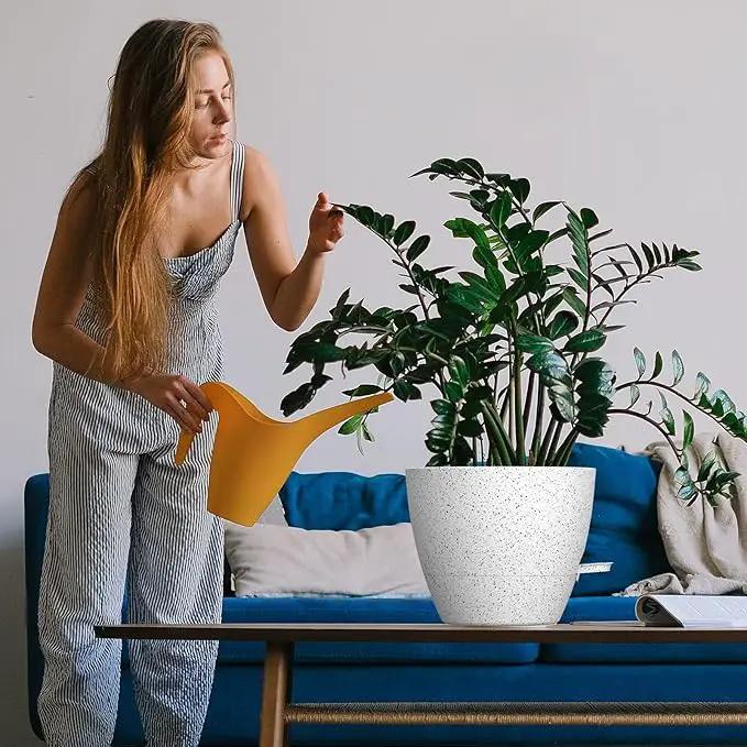 WOUSIWER 10 inch Self Watering Planters, 2 Pack Large Plastic Plant Pots with Deep Reservior and High Drainage Holes for Indoor Outdoor Plants and Flowers, Speckled White by GreenHaven Gardens