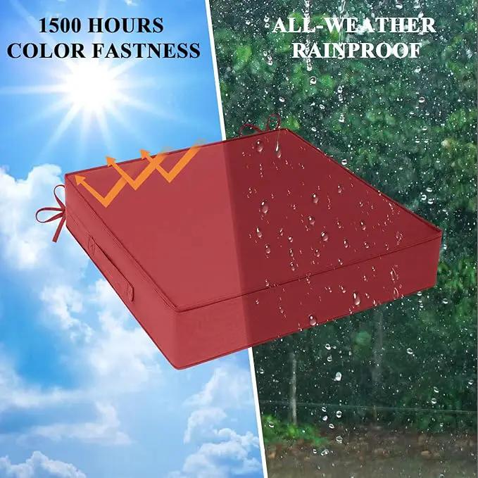 Outdoor Chair Cushions Set of 2 for Patio Furniture 18.5x16x3 Inch Waterproof Patio Chair Cushion 3 Year Color Fastness Rectangle Elastic Foam Garden Couch Pads with Ties and Handle,Red by GreenHaven Gardens