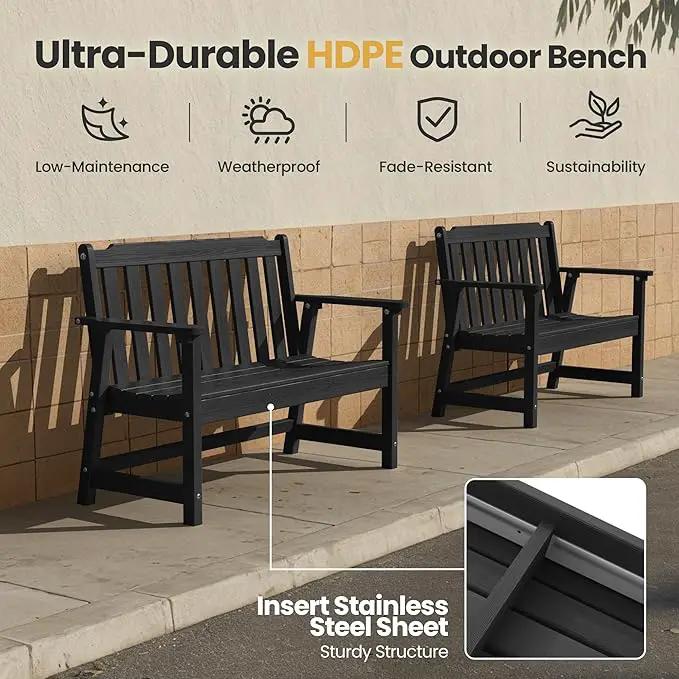 Ciokea 46" Heavy Duty Outdoor Bench Set of 2, HDPE Weatherproof Garden Bench, 2-Person Memorial Benches with 660 Lbs, Waterproof Patio Porch Benches for Outside Business Deck Office Backyard, Black by GreenHaven Gardens