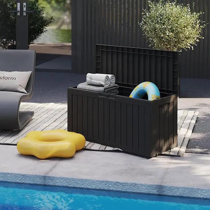 90 Gallon Lockable Resin Deck Box with Wheels, Waterproof & UV-Resistant Outdoor Storage Box for Outdoor Cushion Storage, Garden Tools & Pool Accessories Storage, Black by GreenHaven Gardens