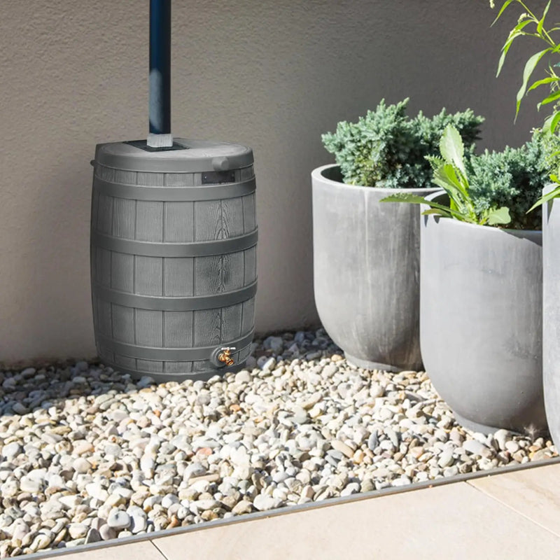 Good Ideas Rain Wizard 50 Gallon Plastic Outdoor Home Water Storage Tank Rain Barrel Collector with Brass Spigot and Flat Back Design, Gray by GreenHaven Gardens