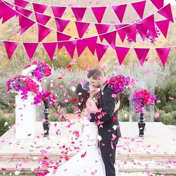 Hot Pink Party Decorations Triangle Pennant Banner Flag Rose Pink Metallic Fabric Bunting Garland for Birthday Bachelorette Wedding Bridal Shower Anniversary Flamingo Theme Party Supplies by GreenHaven Gardens