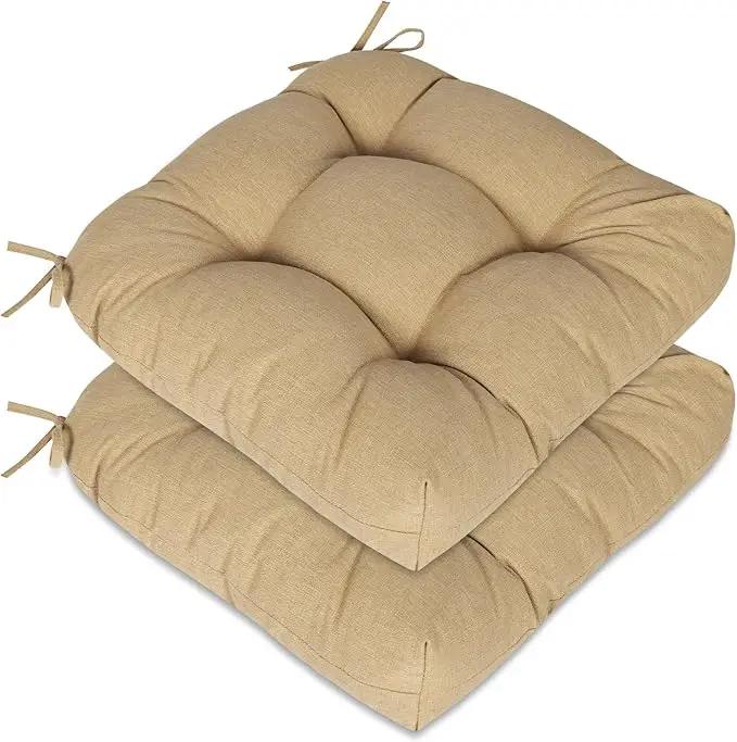 Aoodor 19" x 19" x 5" Tufted Outdoor Chair Cushions, Water Resistant & Fade Resistant Polyester Dining Chair Pads with 2 Straps for Patio Furniture, Set of 2 by GreenHaven Gardens