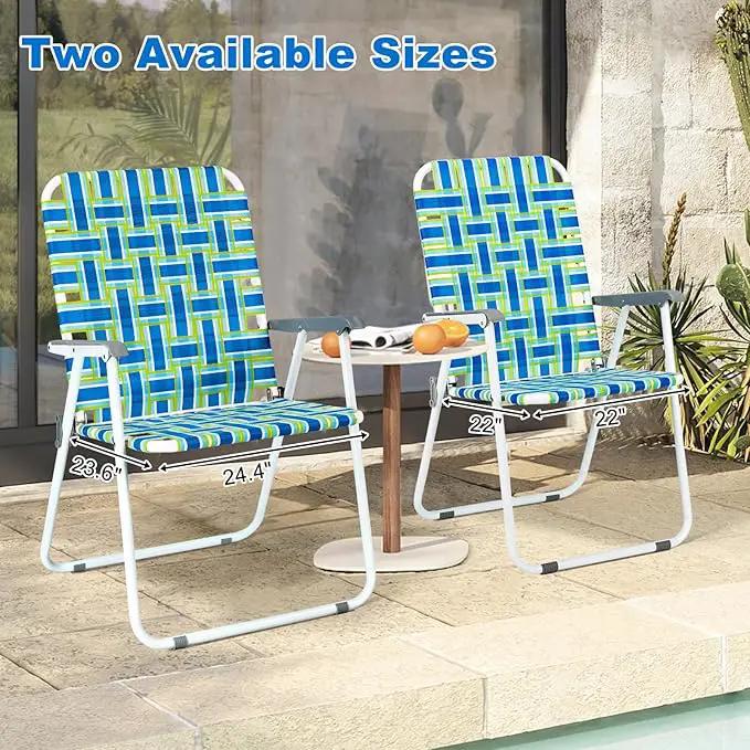 VINGLI Patio Lawn Webbed Folding Chairs Outdoor Beach Portable Camping Chair for Yard, Garden (4, Blue, Oversized) by GreenHaven Gardens