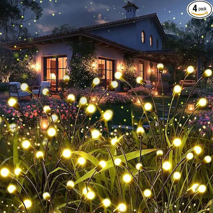 Solar Garden Lights, 4 Pack 32 LED Outdoor Firefly Lights, Waterproof Solar Pathway Lights, Swaying Decorative Solar Lights for Yard, Patio, Pathway, and Garden, Warm White Glow by GreenHaven Gardens