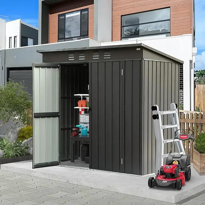 Domi Outdoor Storage Shed 6' x 4.5’, Metal Garden Shed with Galvanized Steel Frame for Bike, Tools, Lawn Mowers, Pool Toys, Outdoor Storage Cabinet with Lockable Door for Garden Lawn Patio (Dark Grey) by GreenHaven Gardens