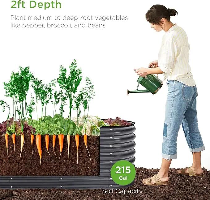 Best Choice Products 8x2x2ft Metal Raised Garden Bed, Oval Outdoor Deep Root Planter Box for Vegetables, Herbs w/ 4 Support Bars, 215 Gal Capacity - Charcoal by GreenHaven Gardens