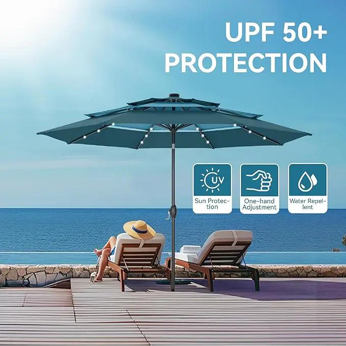 GREEN PARTY 10ft Outdoor Patio Umbrella, Auto-Tilt Market Table Umbrellas with Crank, 8 Sturdy Ribs & 1.5" Pole UV Protection for Garden Deck Backyard Pool by GreenHaven Gardens