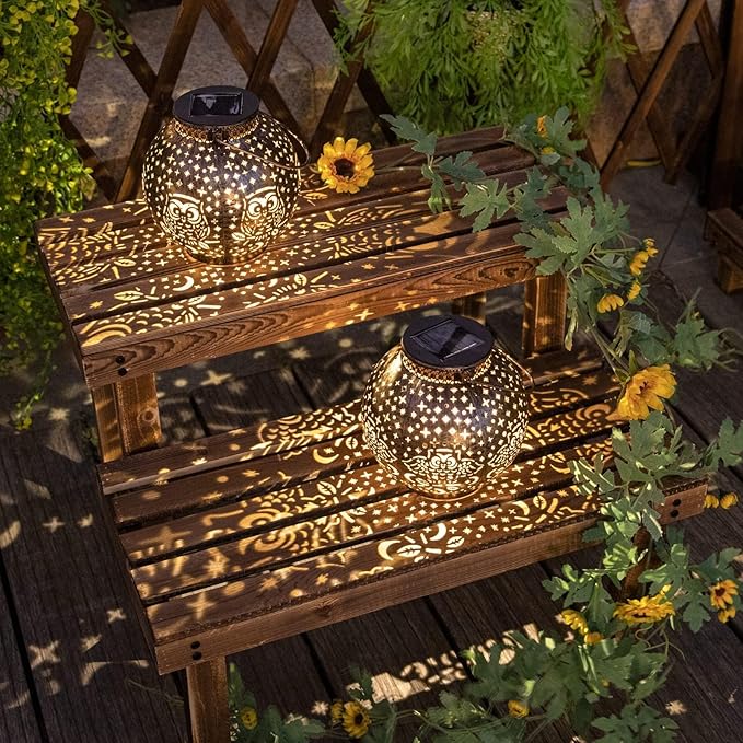 Solar Lanterns Outdoor Waterproof Garden Decorative Lights Owl Hanging Solar Lanterns for Patio, Table, Pathway, Balcony, Lawn, Yard Decor 2 Pack by GreenHaven Gardens