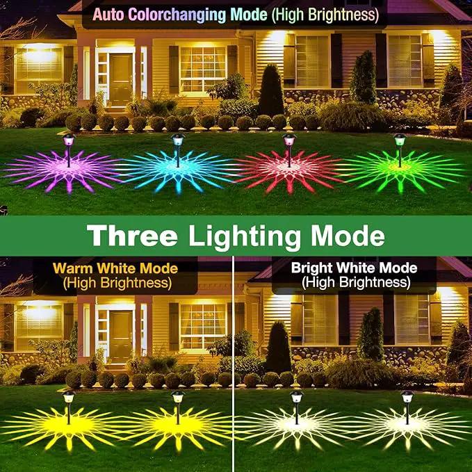 8 Pack 3 Mode Solar Pathway Lights for Outdoor Color Changing/Warm White/Bright White Waterproof Garden Stainless Steel Landscape Path Lighting Walkway Yard Lights Glass LED RGB Black by GreenHaven Gardens