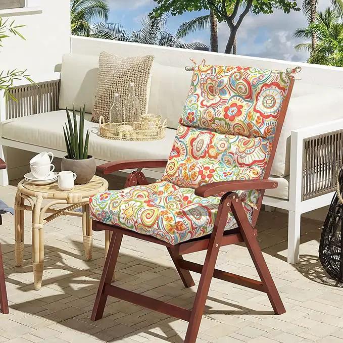 LVTXIII Outdoor Seat/Back Chair Cushion Patio Tufted High Back Cushion, Seasonal Replacement Rocking Chair Cushion with Ties (22” W x 20D”, Set of 2, Flower Red) by GreenHaven Gardens