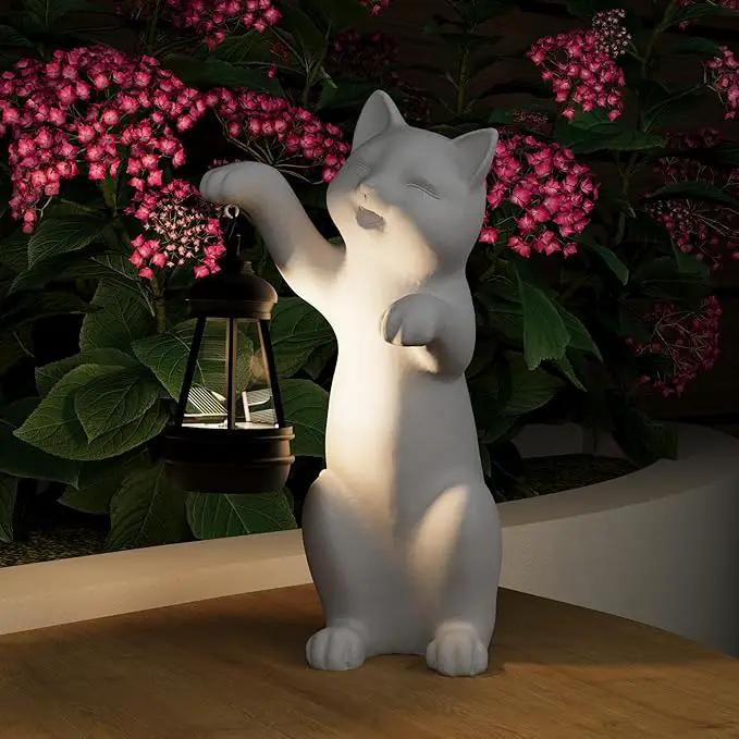Solar Powered Garden Resin Statue Lights, 10 Inch Waterproof Outdoor Animal Cute Cat Figurine Lights, Suitable for Patios, Balconies, Lawns, Courtyards, Etc (Hand) by GreenHaven Gardens