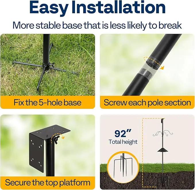 VIVOHOME 92 Inch Bird Feeder Pole with Squirrel Baffle and 4 Hooks, Outdoor Bird House Pole Mount Kit with 5 Prong, Heavy Duty Adjustable Bird Feeder Stand by GreenHaven Gardens