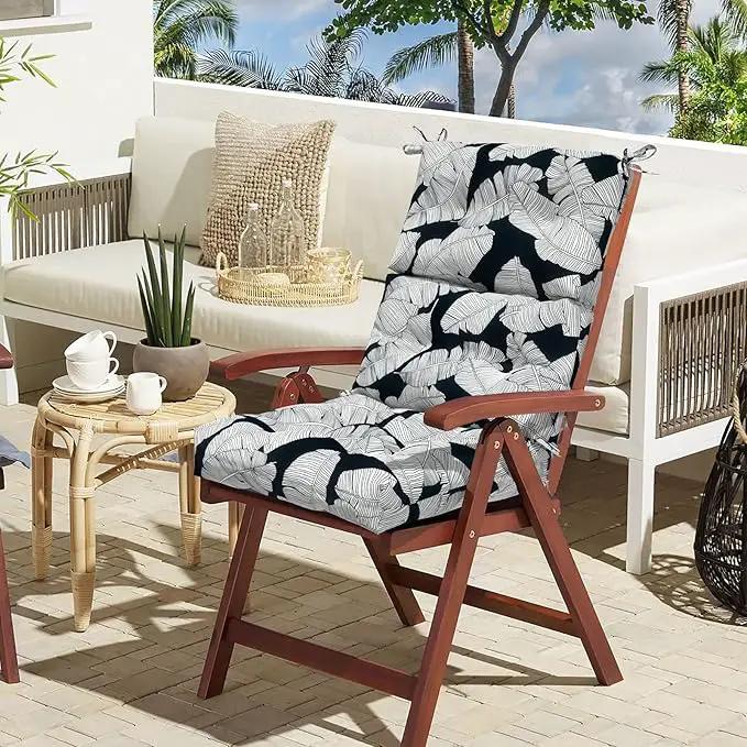 LVTXIII Outdoor Seat/Back Chair Cushion Patio Tufted High Back Cushion, Seasonal Replacement Rocking Chair Cushion with Ties (44” L x 22W”, Set of 2, Black Lush Leaf) by GreenHaven Gardens