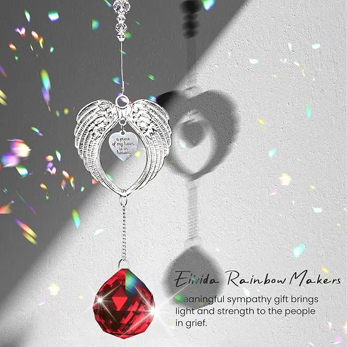 Sympathy Gift Modern Grief Gift for Lose of Loved Ones, Memorial Suncatcher with 40mm Crystal Ball, Sorry for Your Lose Rainbow Maker, Bereavement Gift Idea Angel Wings Design, Red by GreenHaven Gardens