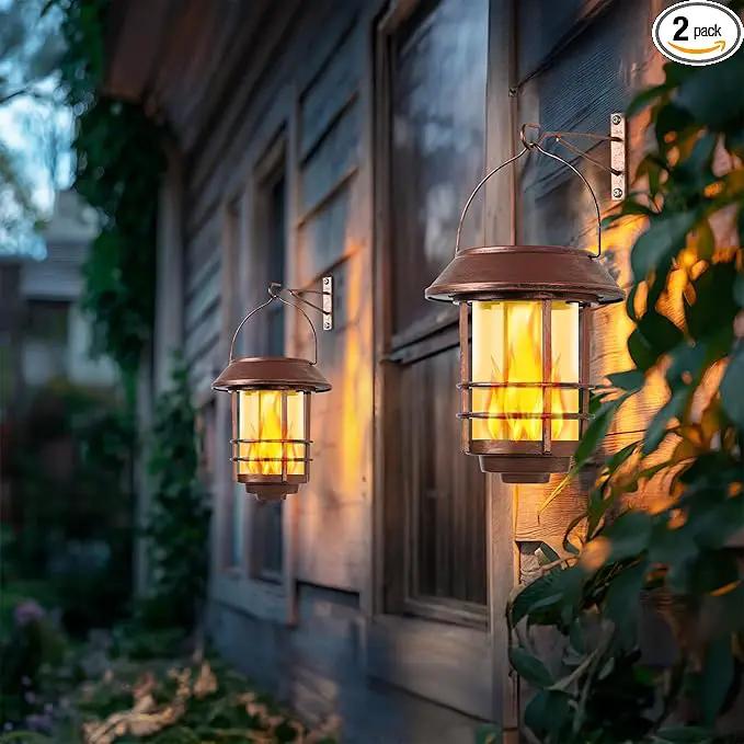 Otdair Solar Wall Lantern Outdoor, Flickering Flames Sconce Lights, Hanging Solar Lamps Wall Mount for Front Porch, Patio and Yard, 2 Pack, Bronze by GreenHaven Gardens