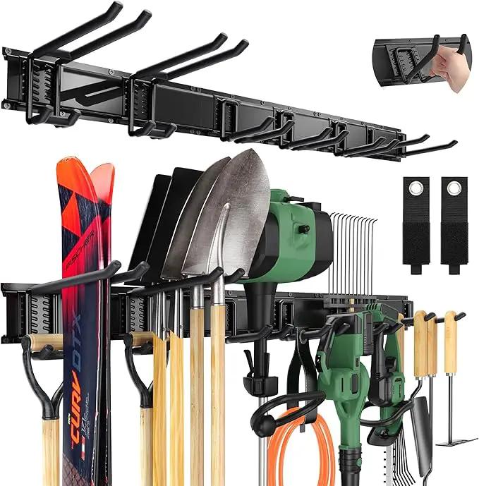 LBT 49.5"Garage Tool Organizer Wall Mount 500lbs Garden Tool Organizer for Garage with Adjustable Hooks,Heavy Duty Yard Tool Storage Rack, Anti-Rust Shed Rack Holder Hanging Rake Broom Mower Snowboard by GreenHaven Gardens