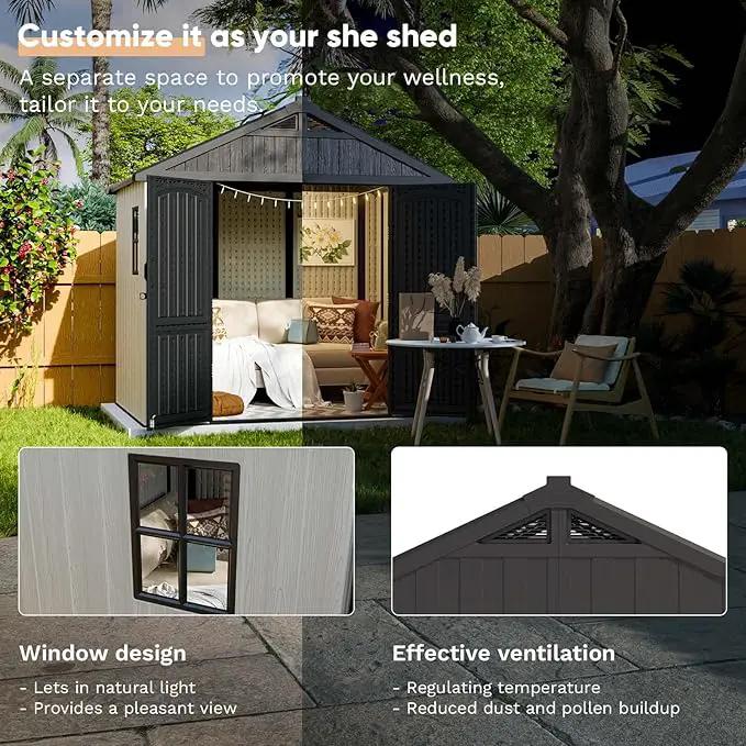 Patiowell 8 x 6 FT Plastic Outdoor Storage Shed with Floor, Resin Shed with Window and Lockable Door for Garden, Backyard, Tool Storage Use, Easy to Install in Beige (Kick-it Shed) by GreenHaven Gardens
