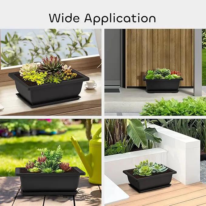 GROWNEER Bonsai Training Pots with Drainage Trays 3 Packs 6.5 Inch, Durable Bonsai Tree Starter Set Kits with Repotting Mat Small Indoor Outdoor Growing Pot Rectangle Planter, Built in Mesh by GreenHaven Gardens
