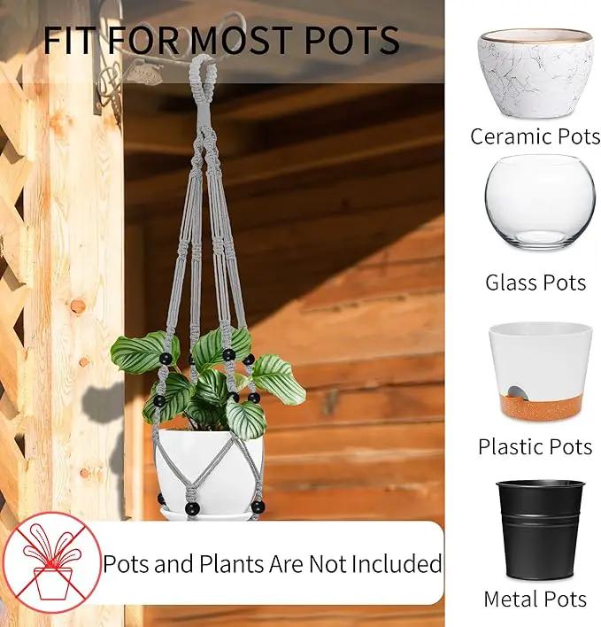 3 Pack Macrame Plant Hanger - 35"/29"/23" Different Sizes, Hanging Planter Basket Flower Pot Holder for Indoor Outdoor, Boho Home Decor, Gray (POTS NOT Included) by GreenHaven Gardens