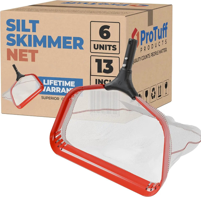 ProTuff 13" Silt Net Pool Skimmers for PROS – 6 Pack – “490 Promise” Unlimited, Unconditional Replacement – Ultra-Durable Ultra-Fine Net for Silt – Heavy-Duty Aluminum Frame & EZ-Clip Pole Attachment by GreenHaven Gardens