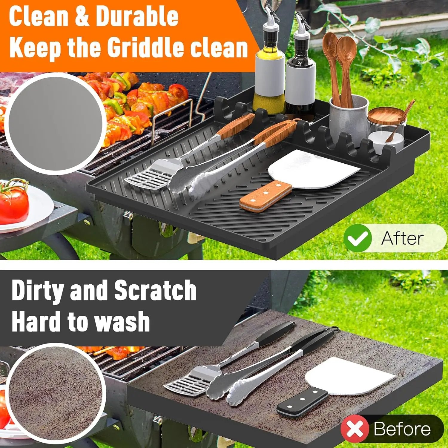 Silicone Grill Mat Compatible with Blackstone, Silicone Griddle Tools with Drip Pad, Spatula Mat for Outdoor Grill Kitchen Counter (Black) by GreenHaven Gardens