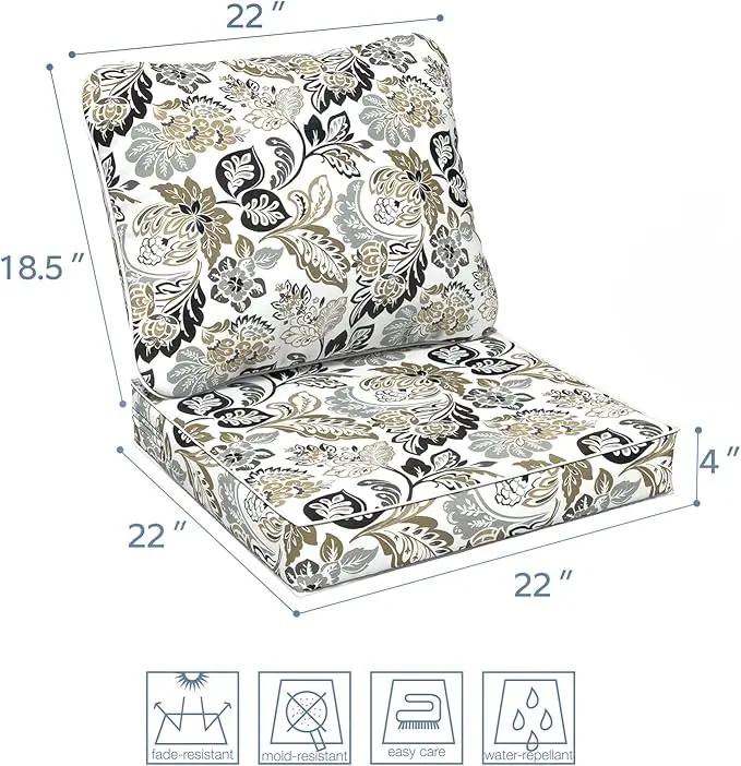 LVTXIII Outdoor Seat and Back Cushion Patio Deep Seat Cushion Set Seasonal Chair Cushion for Wicker Chairs and Garden Furniture Decoration, 22"x22"x4", Dailey Tan by GreenHaven Gardens