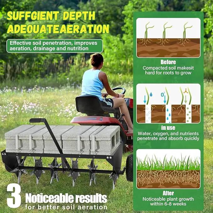 Doniks 48-Inch Tow Behind Lawn Plug Aerator with Universal Hitch, Lawn Aerator Tow Behind with 30 Galvanised Steel Tines,Tray and Inflatable Wheels for Gardens, Lawns, Farms by GreenHaven Gardens
