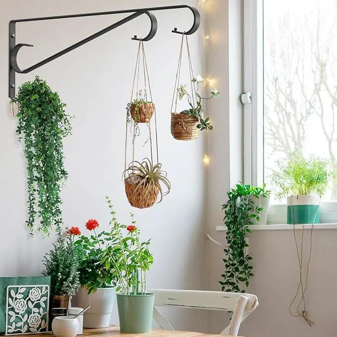 Plant Hangers Outdoor (2 Pack-15.5 Inch Black) Plant Hooks Heavy Duty Iron Plant Hanger Hook for Wall, Hanging Plant Bracket for Planters, Bird Feeders, Lanterns, Wind Chimes, Outdoor by GreenHaven Gardens