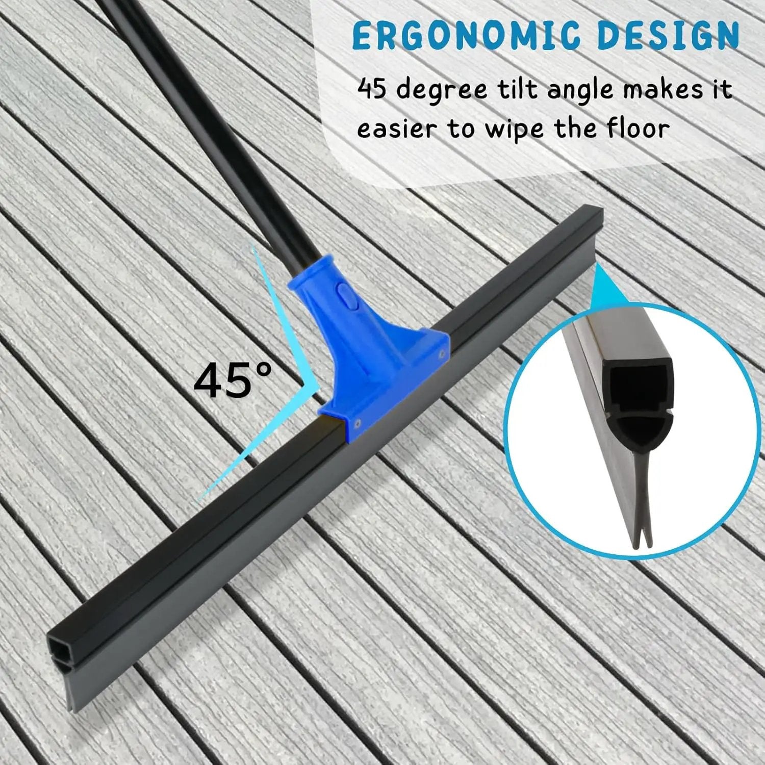 Floor Squeegee for Concrete and Tile Cleaning, 24'' Rubber Wiper Broom, Large Heavy Duty Water Scraper with 60'' Long Handle for Garage, Deck, Bathroom, Shower Glass, Window by GreenHaven Gardens